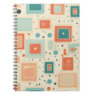 Mid Century Teal Blue Orange Abstract Square Notebook