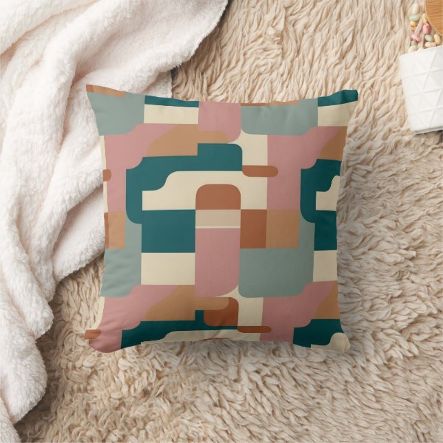 Mid century teal, pink,orange and cream throw pillow (Blanket)
