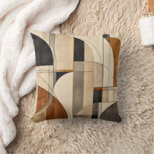 Mid Century Terracotta Black Geometric Abstract Th Throw Pillow