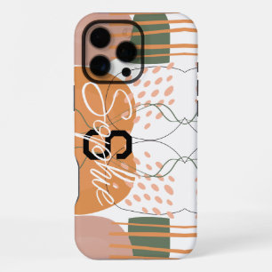 Mid Century Terracotta & Green Abstract Monogram iPhone 16 Pro Max Case