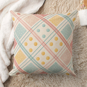 Mid Century Terracotta Plaid Diamond Pattern Throw Pillow