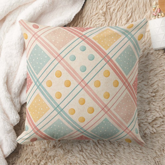Mid Century Terracotta Plaid Diamond Pattern Throw Pillow (Blanket)