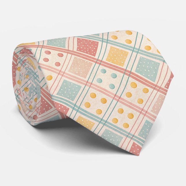 Mid Century Terracotta Plaid Diamond Pattern Tie (Rolled)