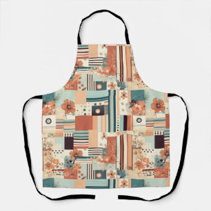 Mid Century Terracotta Teal Geometric Floral Apron