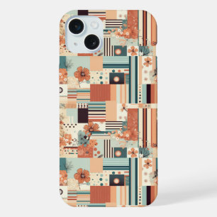 Mid Century Terracotta Teal Geometric Floral iPhone 15 Plus Case