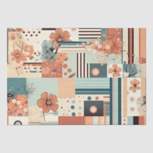 Mid Century Terracotta Teal Geometric Floral Tissue Paper