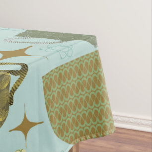 Mid Century Turquoise Teacup Pattern Tablecloth