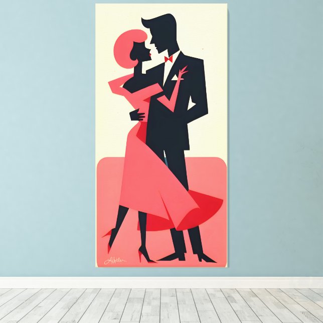 Mid Century Valentine Dancing Couple Canvas Print (Insitu(Wood Floor))