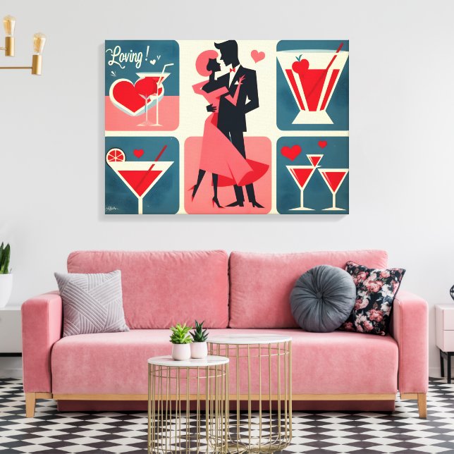 Mid Century Valentine Dancing Couple Canvas Print (Insitu(LivingRoom))