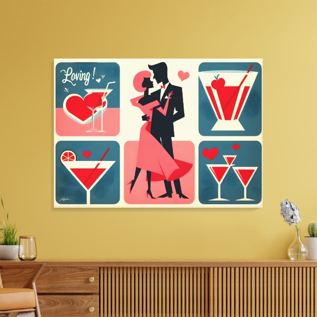Mid Century Valentine Dancing Couple Canvas Print (Insitu(LivingRoom))