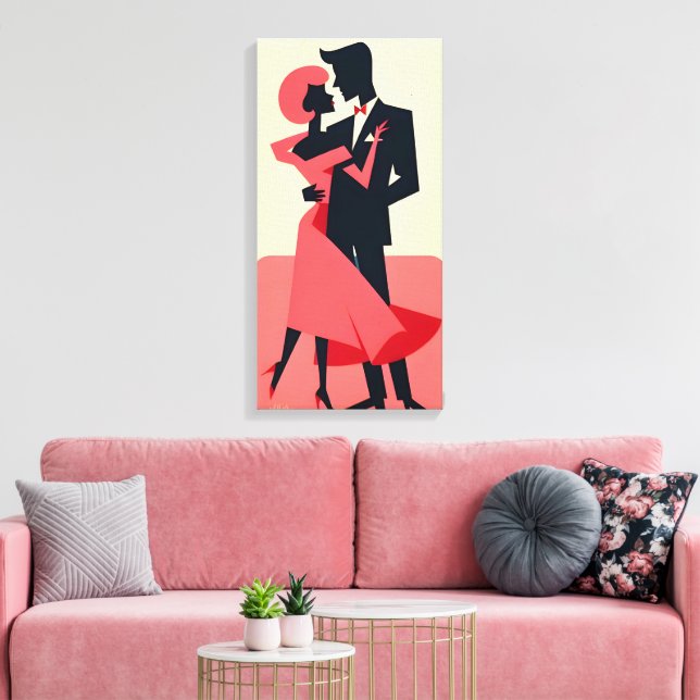 Mid Century Valentine Dancing Couple Canvas Print (Insitu(LivingRoom))