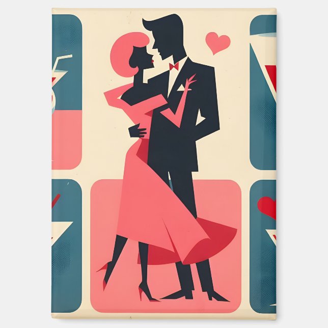 Mid Century Valentine Dancing Couple Magnet (Front)