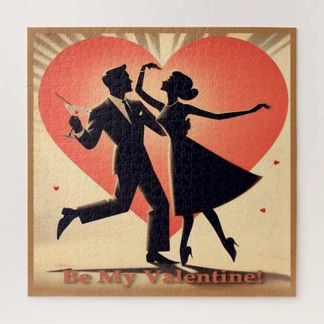 Mid Century Valentine Dancing Couple with Martini Jigsaw Puzzle (Vertical)