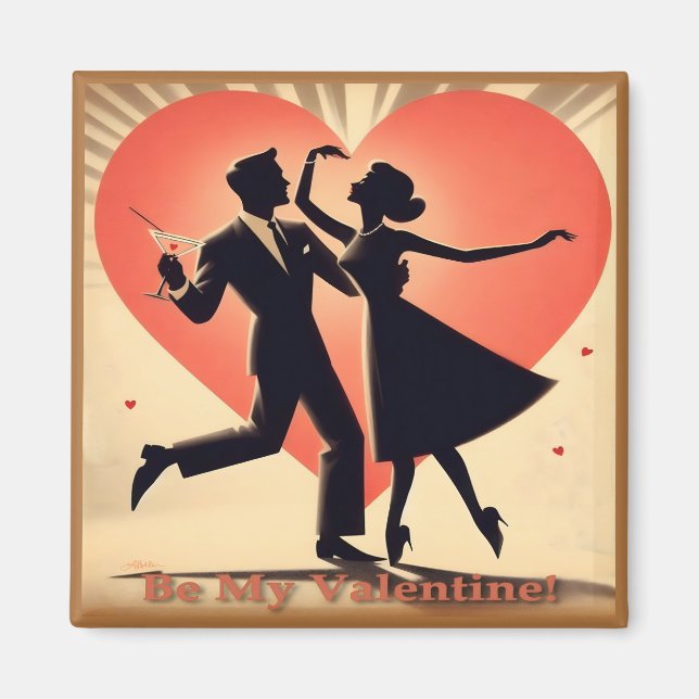 Mid Century Valentine Dancing Couple with Martini Magnet (Front)