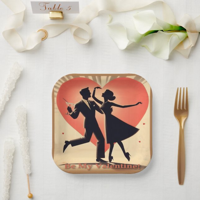 Mid Century Valentine Dancing Couple with Martini Paper Plate (Wedding)