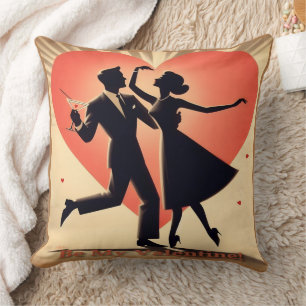 Mid Century Valentine Dancing Couple with Martini Throw Pillow