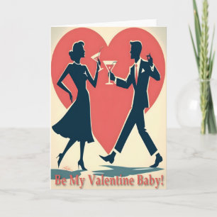 Mid Century Valentine Hip Martini Dancing Couple Card