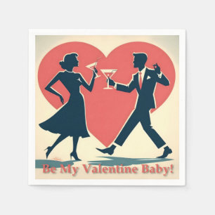 Mid Century Valentine Hip Martini Dancing Couple Napkin