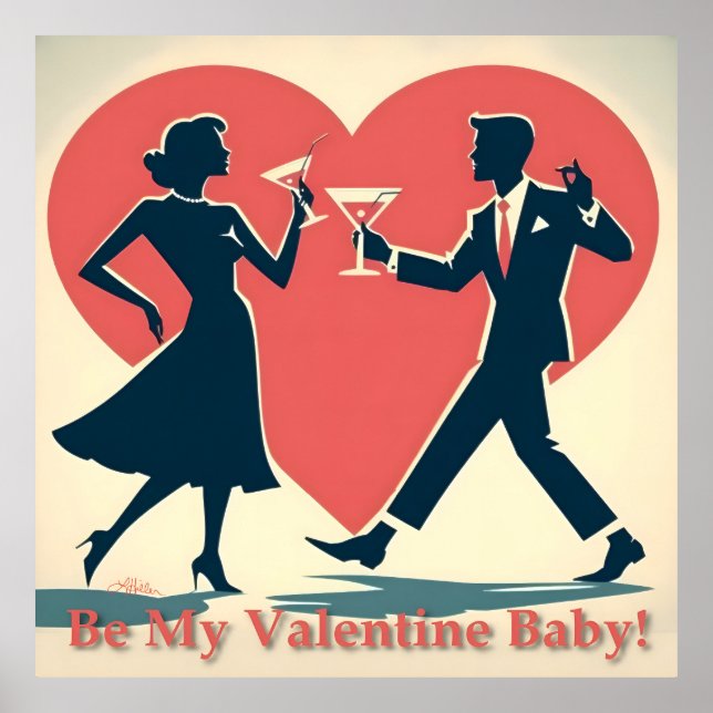 Mid Century Valentine Hip Martini Dancing Couple Poster (Front)