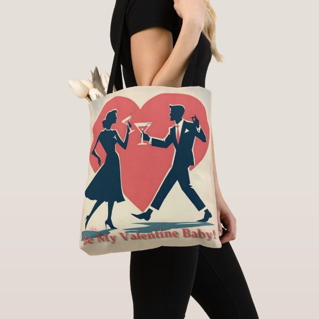 Mid Century Valentine Hip Martini Dancing Couple Tote Bag (Close Up)