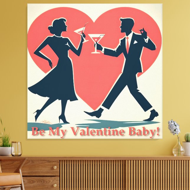 Mid Century Valentine Modern Hip Dancing Couple Canvas Print (Insitu(LivingRoom))