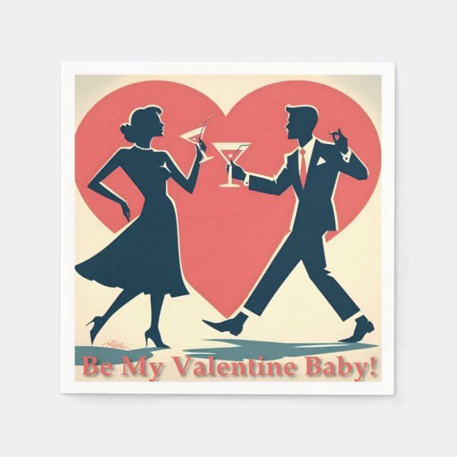 Mid Century Valentine Modern Hip Dancing Couple Napkin (Front)