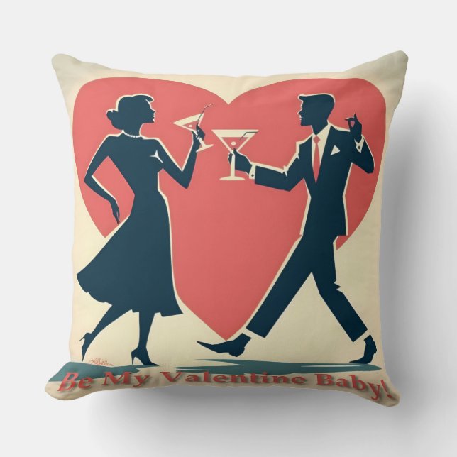 Mid Century Valentine Modern Hip Dancing Couple Throw Pillow (Front)