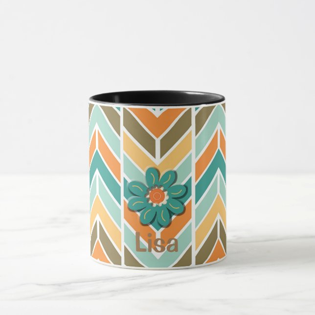 Mid Century Vibrant Aqua Stripe Coffee Mug (Center)