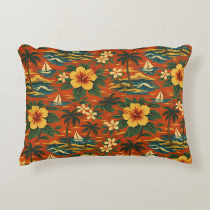 Mid Century Vibrant Hawaiian Shirt Print Accent Pillow