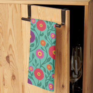Mid-Century Vine Flower   Garden Garland Green Kitchen Towel