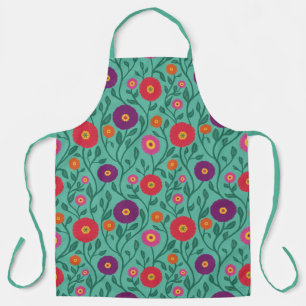 Mid-Century Vine Flower Garden Garland Green Lg Apron