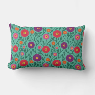 Mid-Century Vine Flower Garden Garland Mint Lumbar Pillow