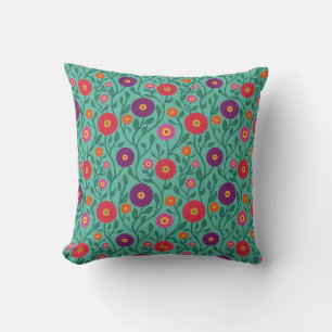 Mid-Century Vine Flower   Garden Garland Mint Throw Pillow