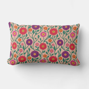 Mid-Century Vine Flower   Garden Garland Peach Lumbar Pillow