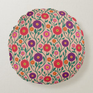 Mid-Century Vine Flower Garden Garland Peach Round Pillow