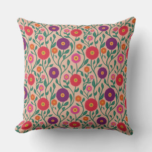 Mid-Century Vine Flower Garden Garland Peach Throw Pillow