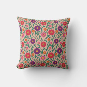 Mid-Century Vine Flower   Garden Garland Peach Throw Pillow