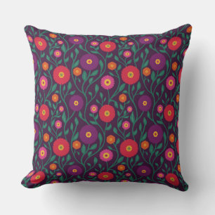 Mid-Century Vine Flower   Garden Garland Plum Throw Pillow