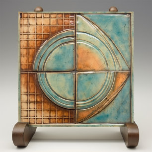 Mid Century Vintage Aqua Arcs Tile