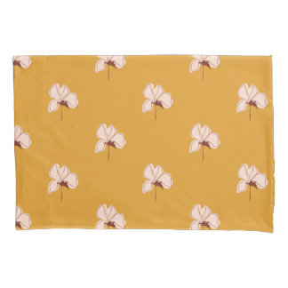 Mid-Century Vintage Autumn Ocher Floral Leafy Pillowcase