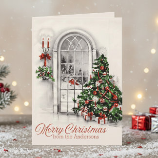 Mid-Century Vintage Christmas Scene Custom Holiday Card