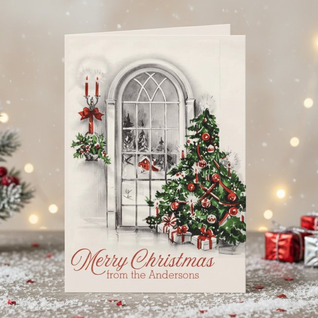 Mid-Century Vintage Christmas Scene Custom Holiday Card (Mid-Century Vintage Christmas Scene Custom Holiday Card)