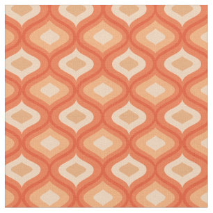 Mid Century Vintage Orange and Beige Ogee Ovals  Fabric