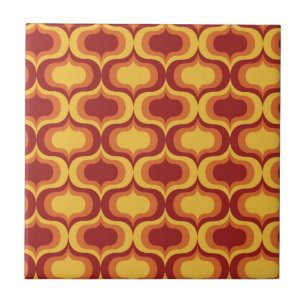 Mid Century Vintage Orange Yellow Red Ogee Pattern Tile