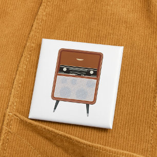 Mid Century Vintage Radio Retro Music Lover 2 Inch Square Button