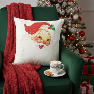 Mid Century Vintage Retro Santa Claus Christmas  Throw Pillow
