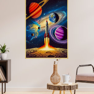 Mid-Century Vintage Sci-Fi Space Travel Illustrati Poster