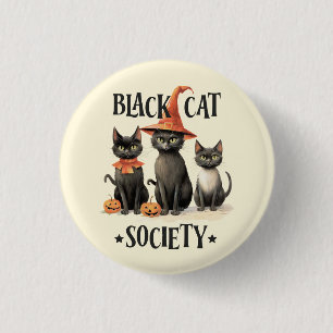 Mid-Century Vintage Style Black Cat Society  1 Inch Round Button