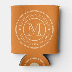Mid-Century Warm Citrus Wedding Monogram Can Cooler