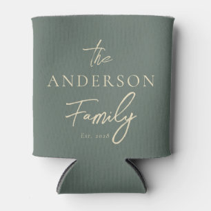 Mid-Century Warm Grey Hand Written Family Name Can Cooler